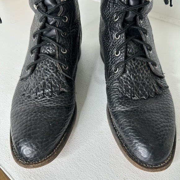 Vintage Justin Roper Boot Men 9 Slim Black Pebbled Leather Lace-Up Kiltie Cowboy - Picture 3 of 8